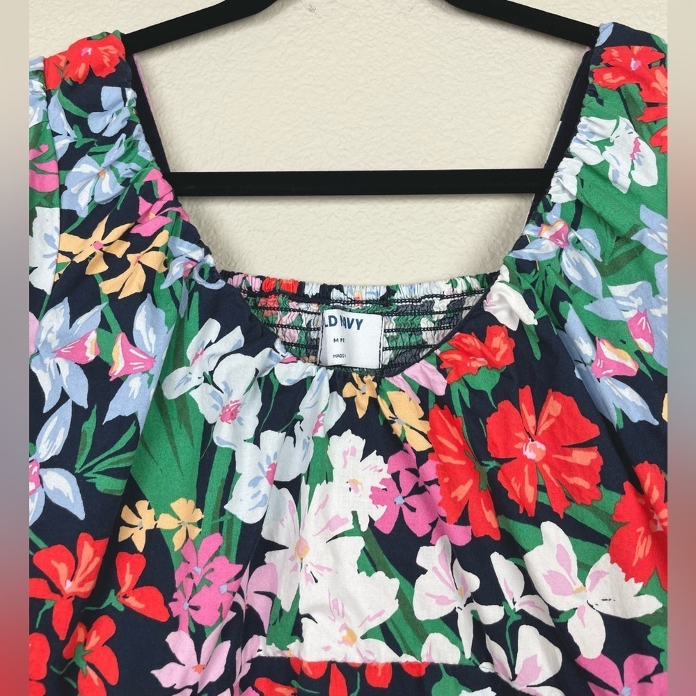 Old Navy Women's Medium Petite Puff Sleeve Midi Swing Dress Floral Multi Bright - Picture 4 of 16